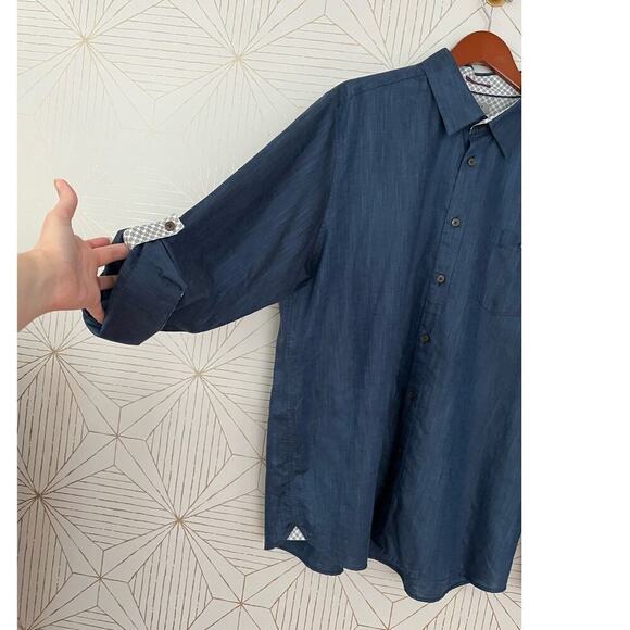 Ted Baker London Navy Blue Linen Cotton Blend Long Sleeve shirt Sz 7 (XXXL) $210 - Picture 6 of 15